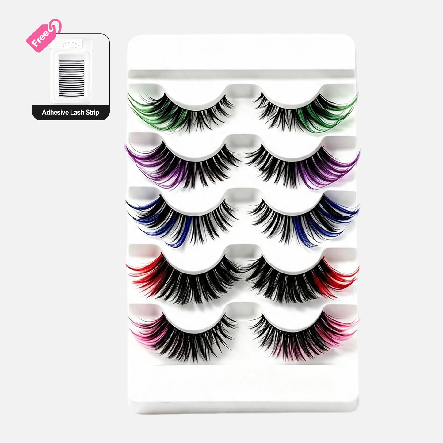 5 Pairs Multicolor Long Volume Eye Lashes for Cosplay, Halloween & Party Makeup