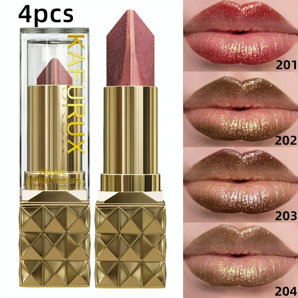 4-Piece Glitter Metallic Two-Tone Matte Pearlescent Lipstick Set