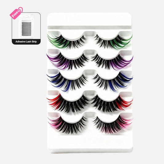 5 Pairs Multicolor Long Volume Eye Lashes for Cosplay, Halloween & Party Makeup