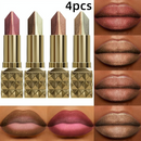 4-Piece Glitter Metallic Two-Tone Matte Pearlescent Lipstick Set