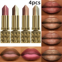 4-Piece Glitter Metallic Two-Tone Matte Pearlescent Lipstick Set