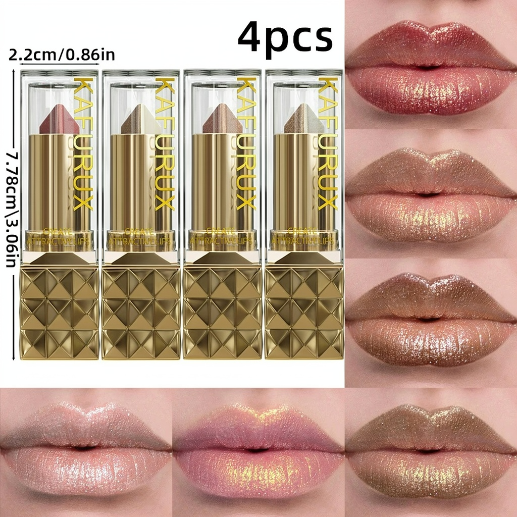 4-Piece Glitter Metallic Two-Tone Matte Pearlescent Lipstick Set