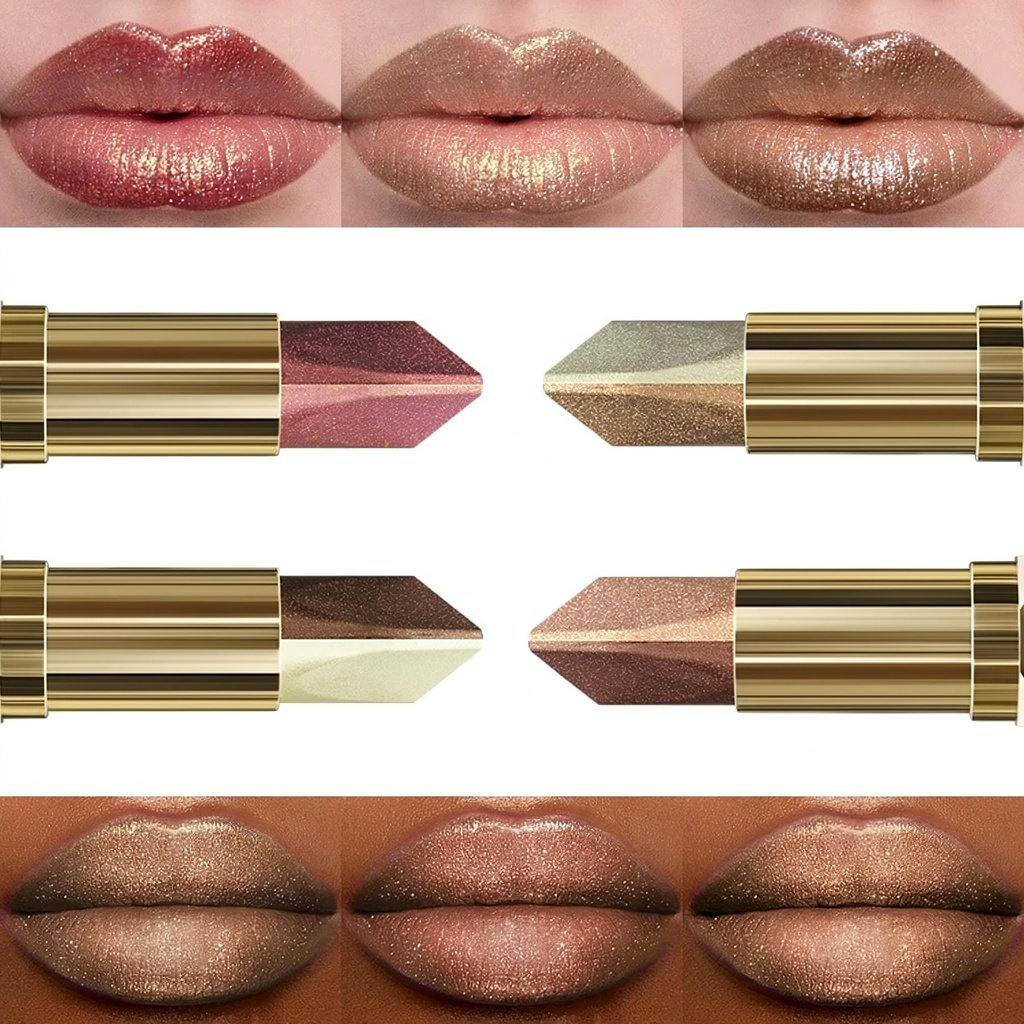 4-Piece Glitter Metallic Two-Tone Matte Pearlescent Lipstick Set