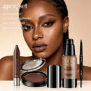4-Piece Face Makeup Set with Foundation, Eyebrow Pencil, Lipstick, and Powder