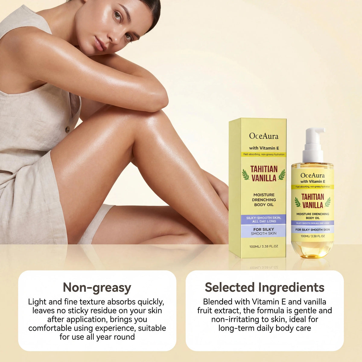 OceAura Vanilla Moisturizing Body Oil with Long Lasting Fragrance