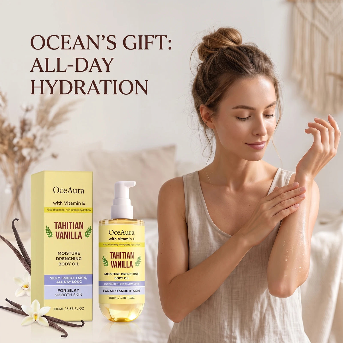 OceAura Vanilla Moisturizing Body Oil with Long Lasting Fragrance