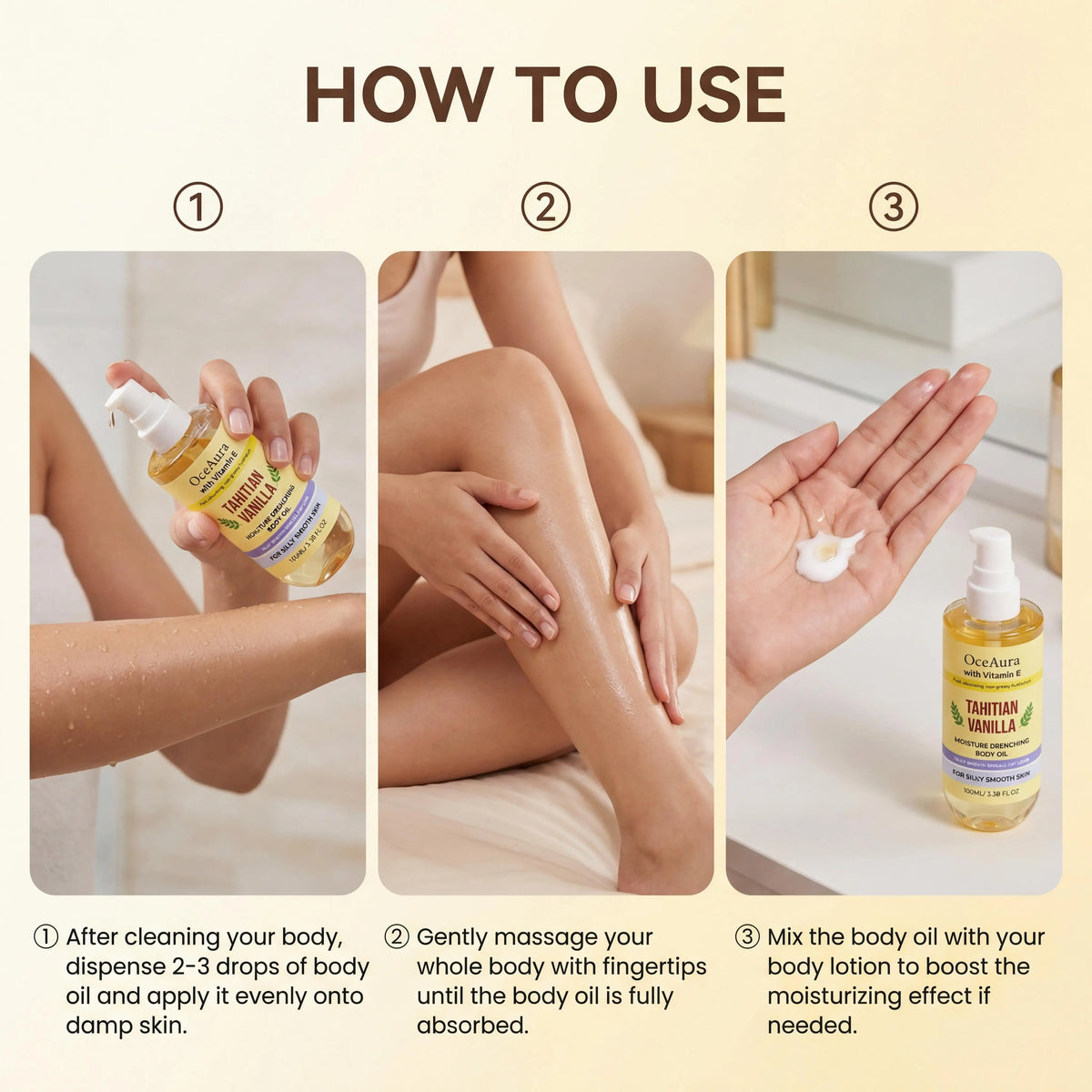 OceAura Vanilla Moisturizing Body Oil with Long Lasting Fragrance