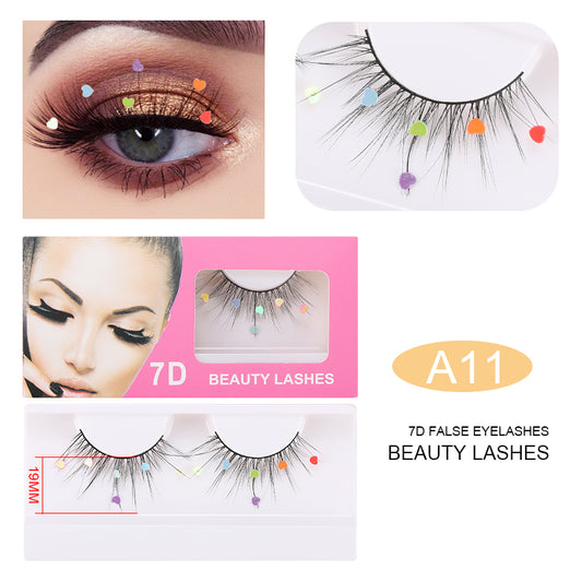 7D Magnetic False Eyelashes with Colorful Heart Charms
