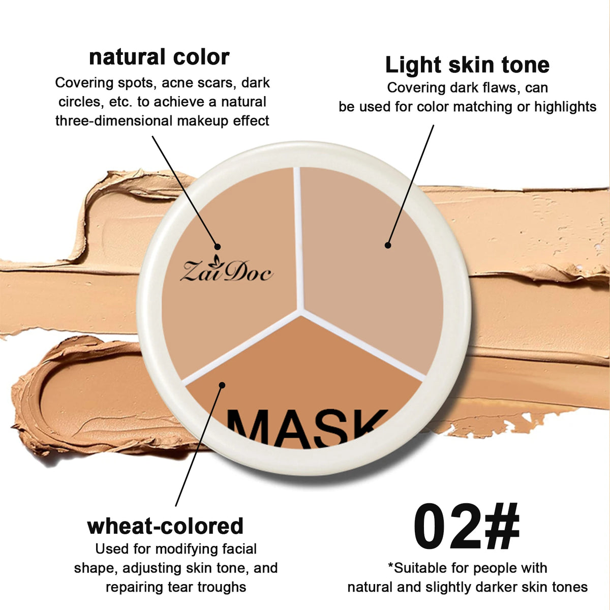 3-Color Full Coverage Cream Concealer Palette, 15g