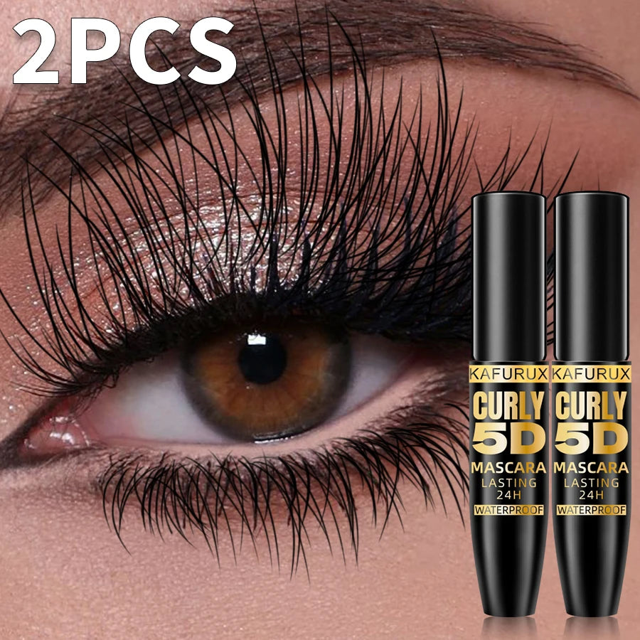 2-Piece 5D Silk Fiber Waterproof Mascara - Black Long Lasting & Lengthening