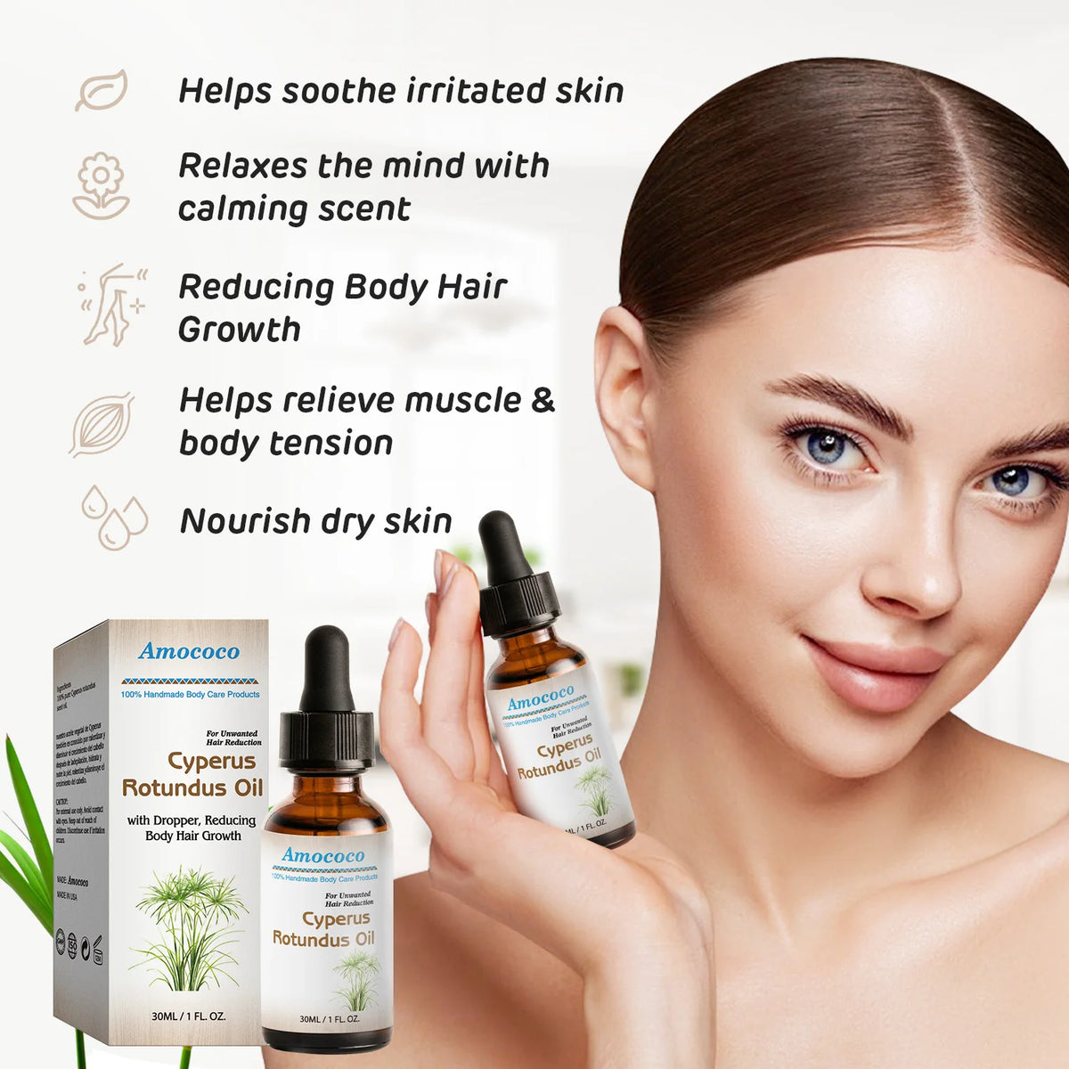 Amococo Cyperus Rotundus Oil Soothing Post-Hair Removal Serum (30ml)