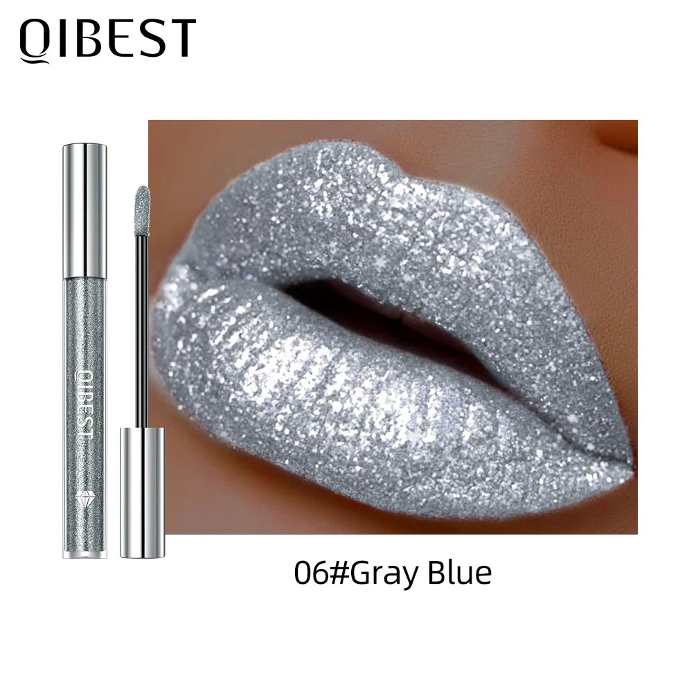 Glitter Diamond Liquid Lipstick, Waterproof Long Lasting Metallic Lip Gloss - 6 Colors