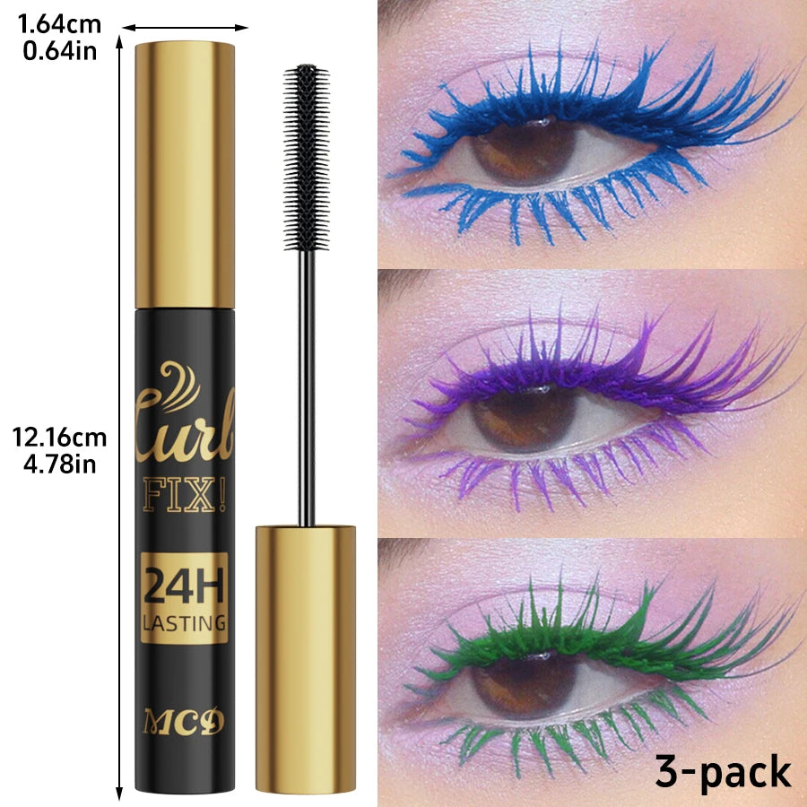 3-Piece Colorful 3D Silk Fiber Waterproof Mascara Set (Blue, Green, Purple)