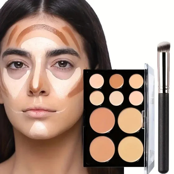 10-Color Cream Contour and Concealer Palette with Brush