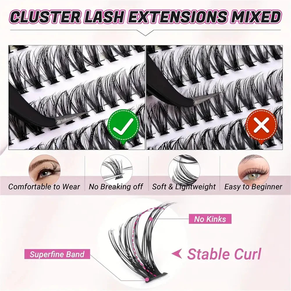 200-Piece Single-Cluster False Eyelash Set with Glue (10-16mm)