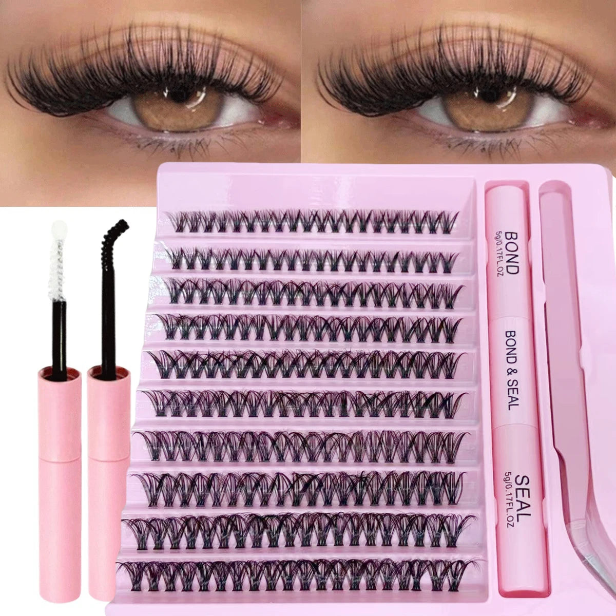 200-Piece Single-Cluster False Eyelash Set with Glue (10-16mm)