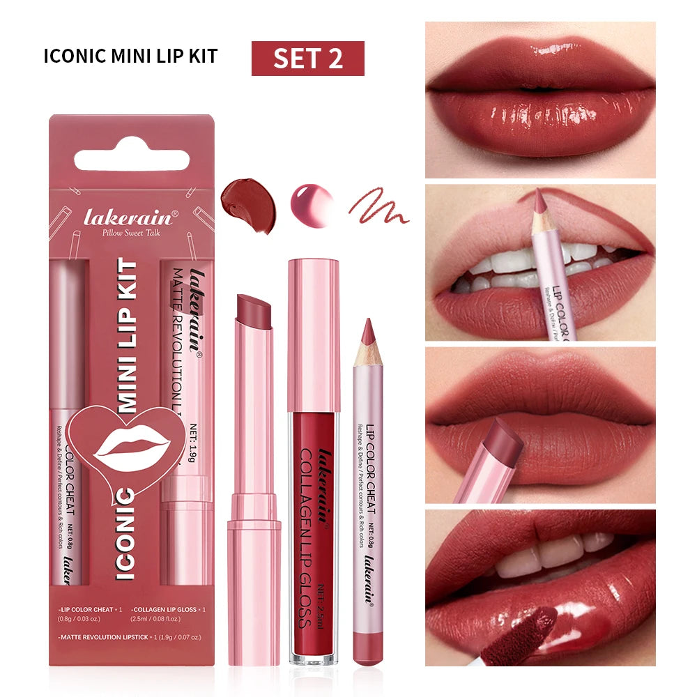 3-Piece Waterproof Matte Lipliner and Lipstick Set