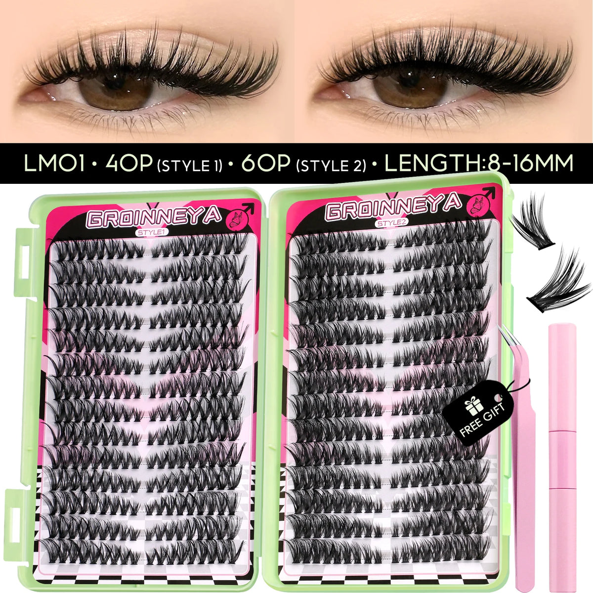 640 Pcs D Curl Lash Clusters Kit with Waterproof Reusable Extensions