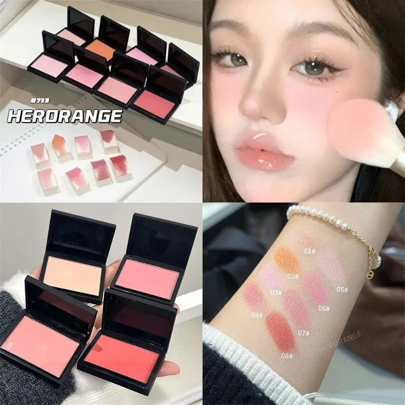 Monochrome Matte Blusher Palette Soft Silky Cheek Natural Facial Rouge Plate Lasting Nude Low Saturation Powder Blusher Makeup