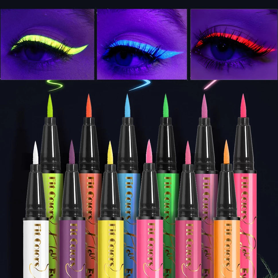 12-Color Neon UV Fluorescent Liquid Eyeliner Set