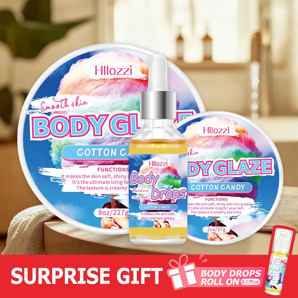 Cotton Candy Body Care Set with Body Drops, Body Glaze, and Roll-On