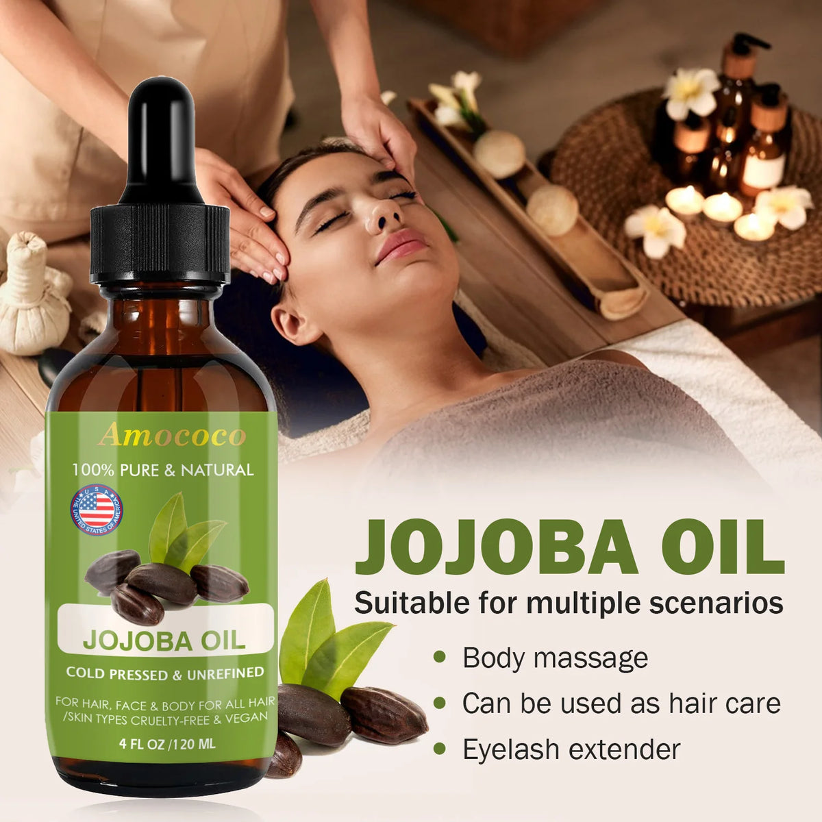 Amococo Jojoba and Rosehip Oil Set, Cold Pressed Face and Body Oil, 2 x 120ml