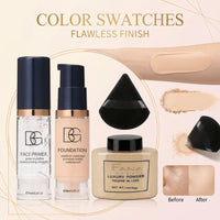4-Piece Face Makeup Set with Primer, Foundation, and Setting Powder