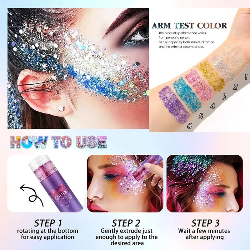Sparkling Sequins Glitter Gel Stick for Face, Body, and Eyes