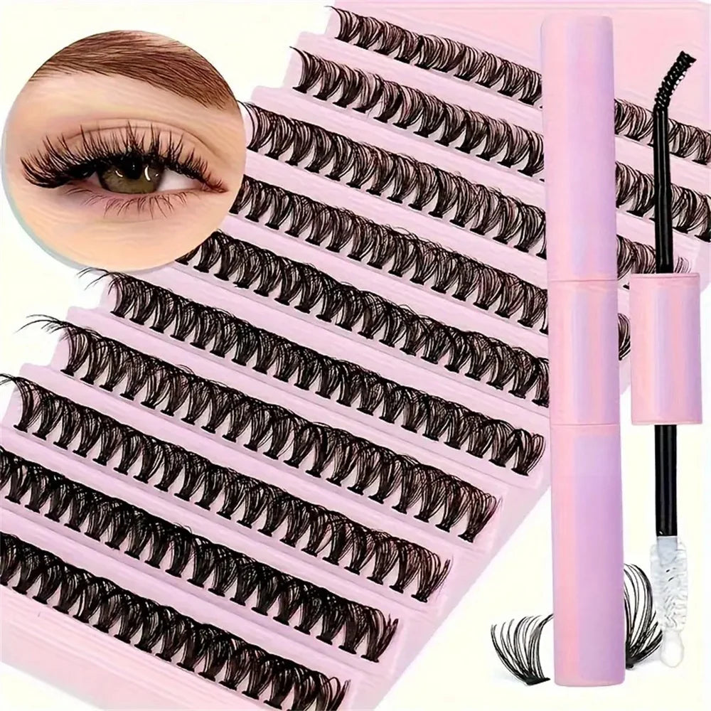 200-Piece Single-Cluster False Eyelash Set with Glue (10-16mm)