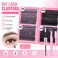 800PCS DIY Lash Cluster Extension Kit with Bond, Seal, and Tweezers