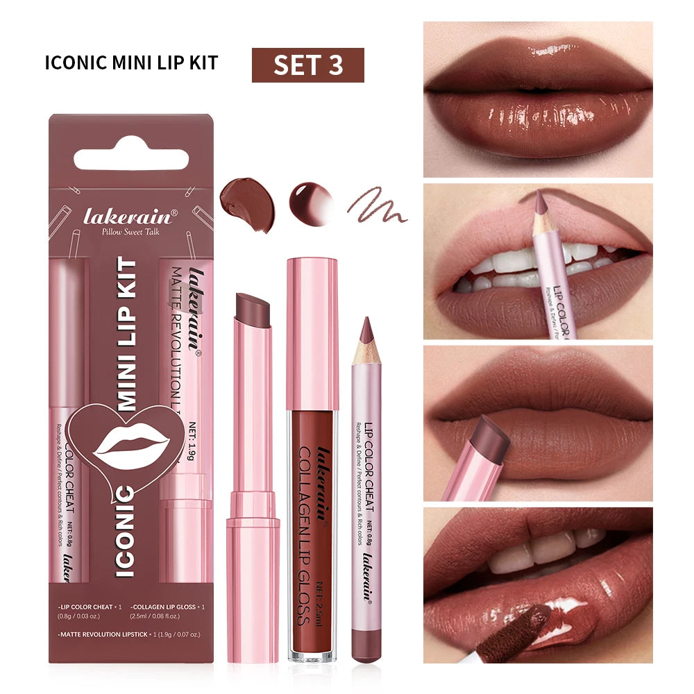 3-Piece Waterproof Matte Lipliner and Lipstick Set