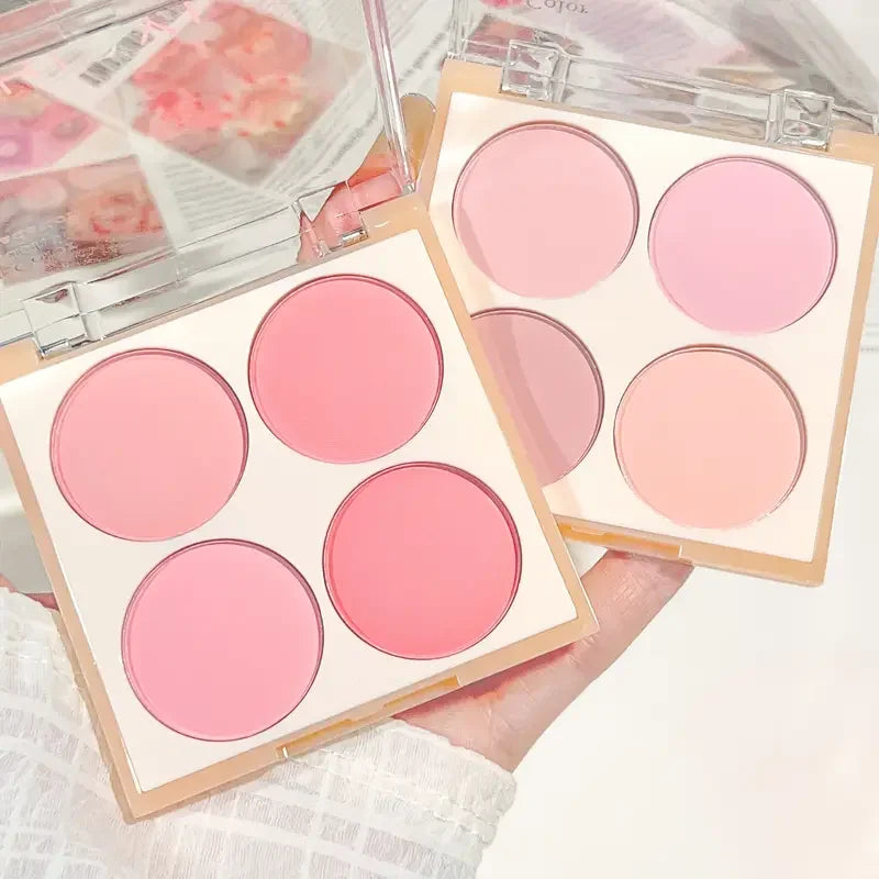 4-Color Matte Blush Palette - Waterproof Long-Lasting Pink Purple Tones