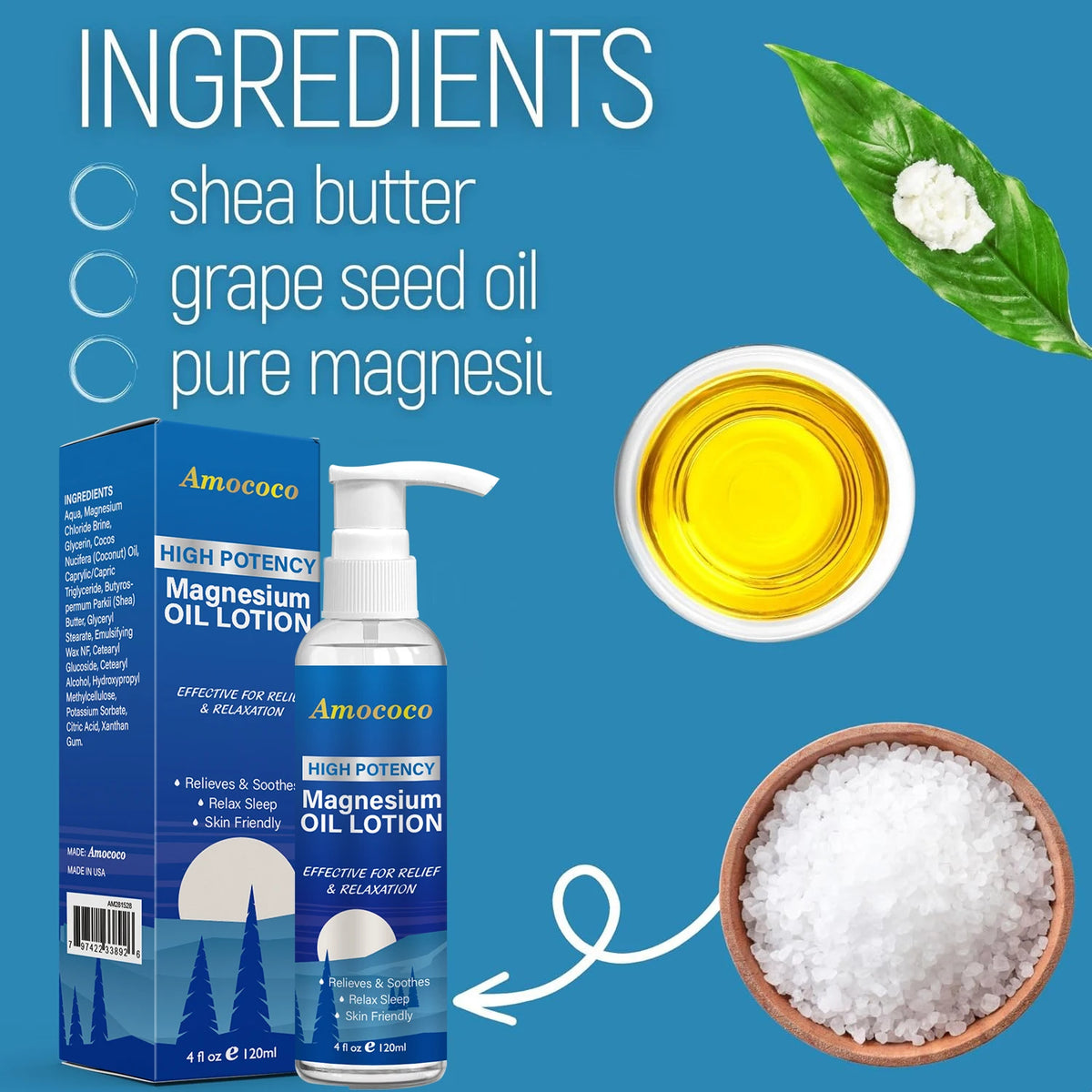 Amococo Magnesium Oil Relaxing Body Butter for Sleep and Muscle Relief, 120ml