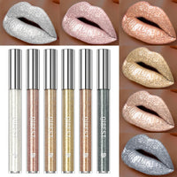 Glitter Diamond Liquid Lipstick, Waterproof Long Lasting Metallic Lip Gloss - 6 Colors
