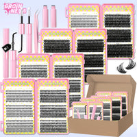 GROINNEYA Clusters Lashes With Waterproof Strong Hold DIY Lash Extension Kit Lash Bond And Seal And Eyelash Tweezers Makeup
