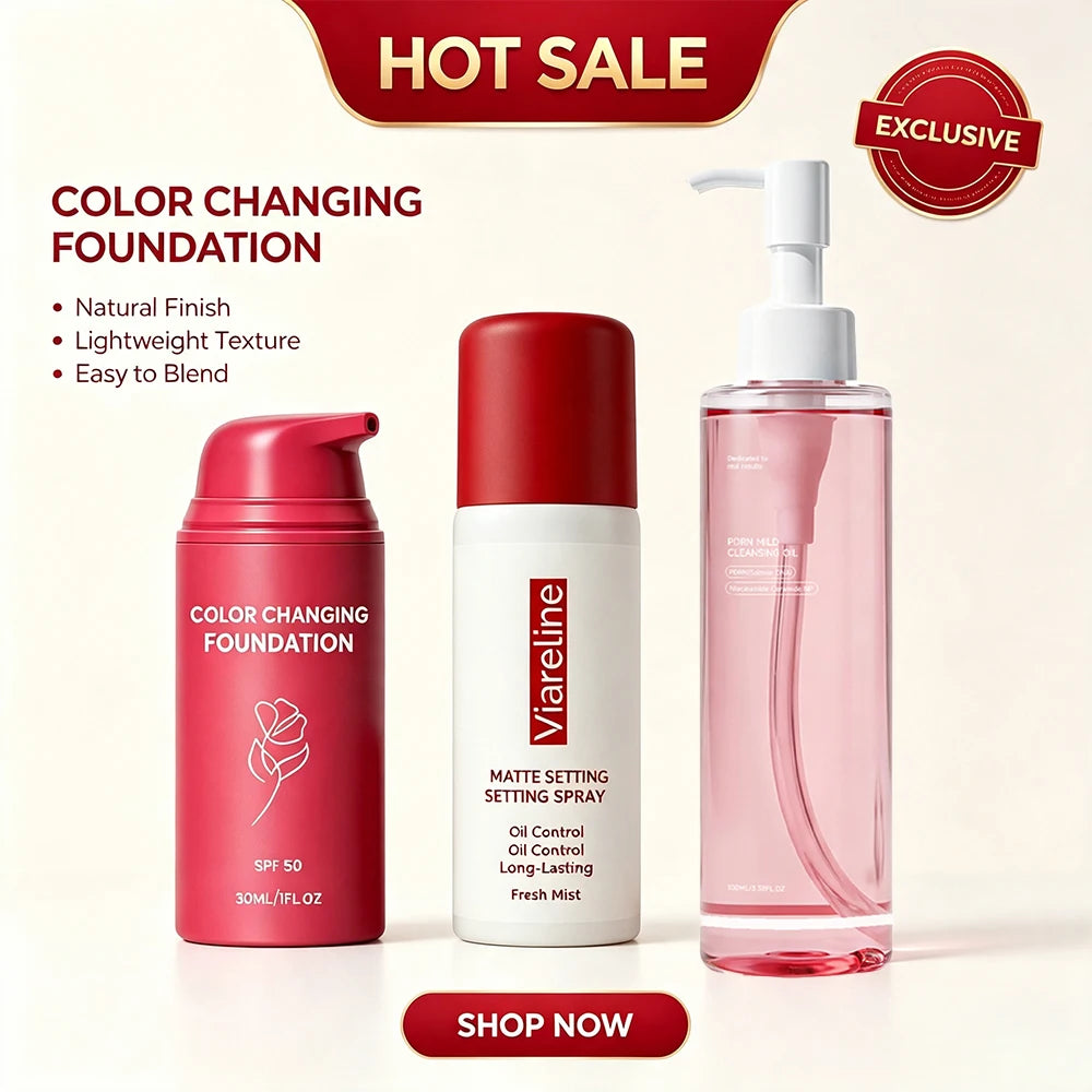 3-Piece Makeup Set: Foundation, Setting Spray, and Cleansing Oil