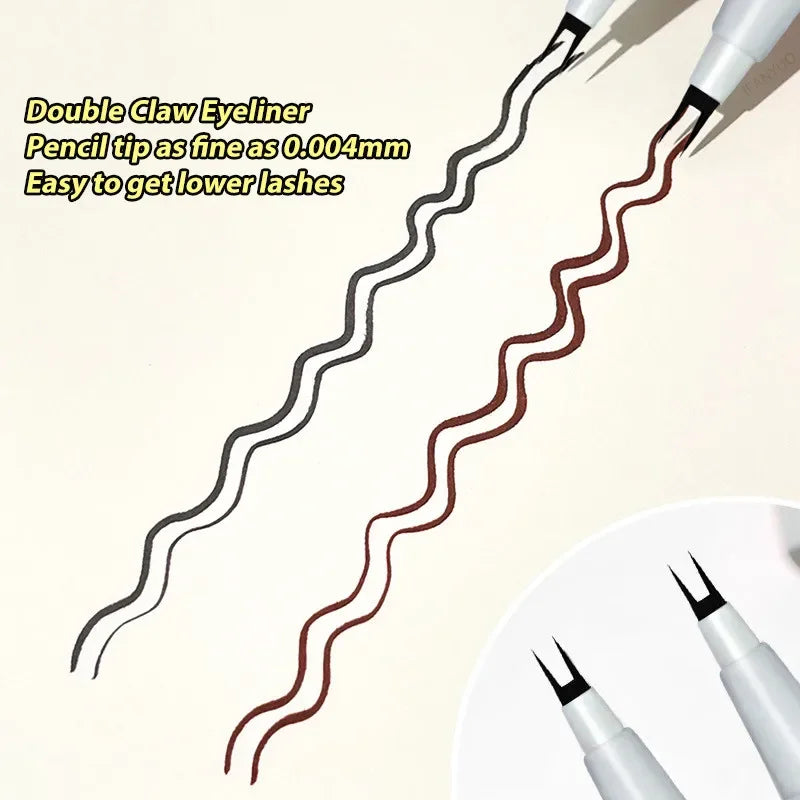 Double Forked Tip Waterproof Lower Lash and Liquid Eyeliner Pen