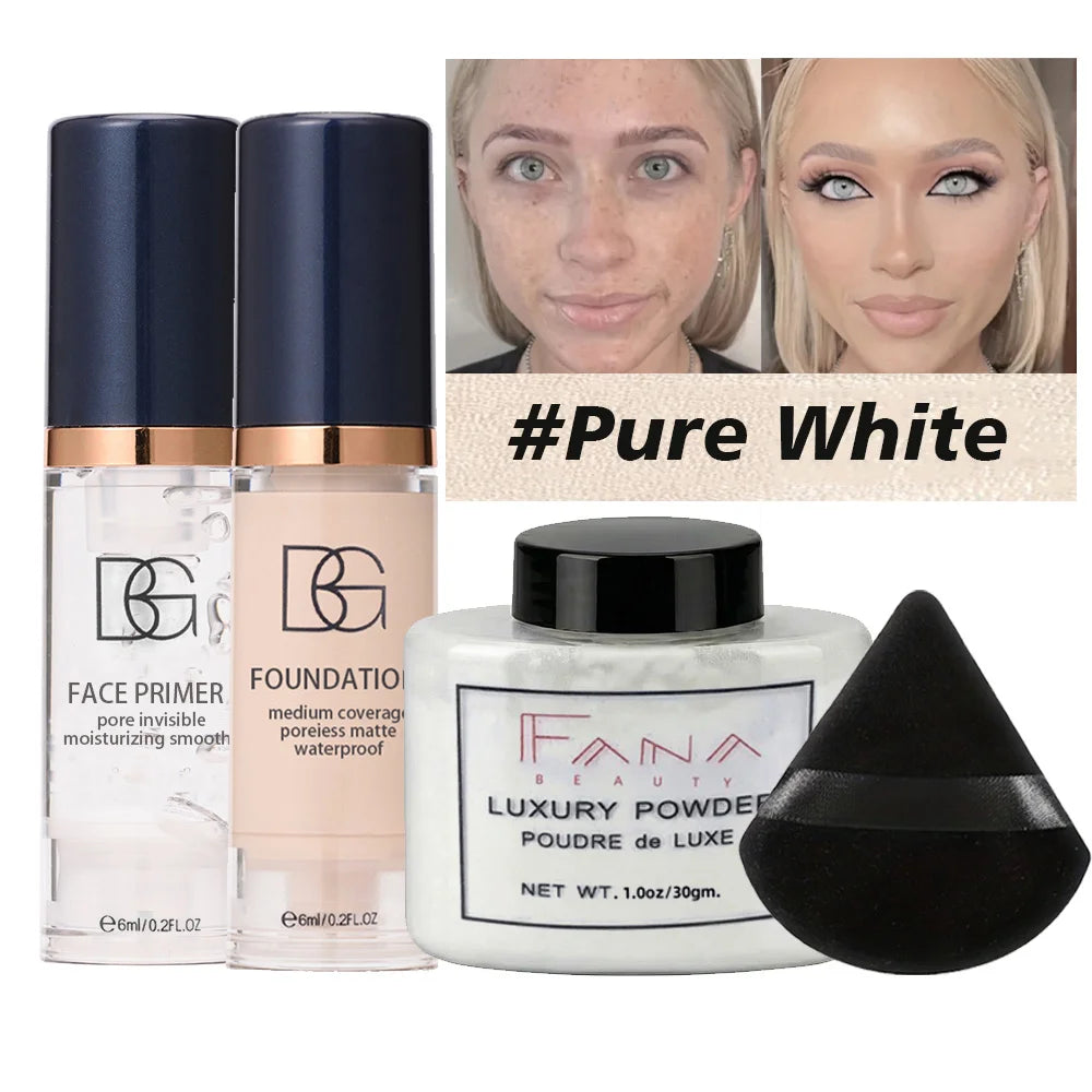 4-Piece Face Makeup Set with Primer, Foundation, and Setting Powder