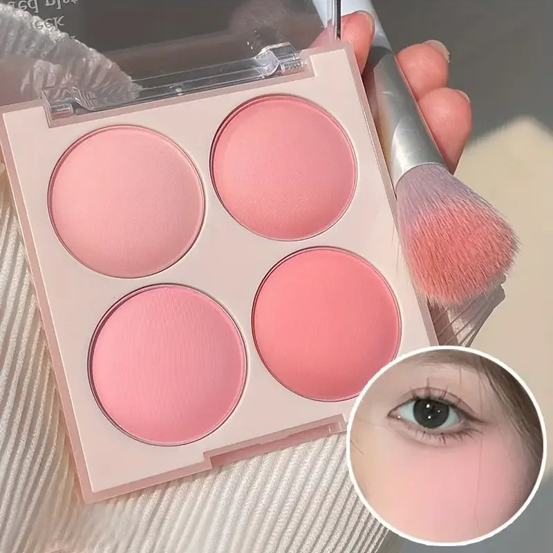 4-Color Matte Blush Palette - Waterproof Long-Lasting Pink Purple Tones