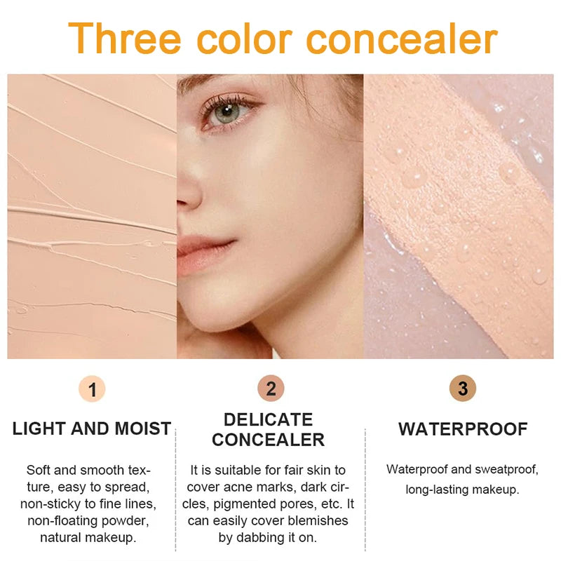3-Color Full Coverage Cream Concealer Palette, 15g
