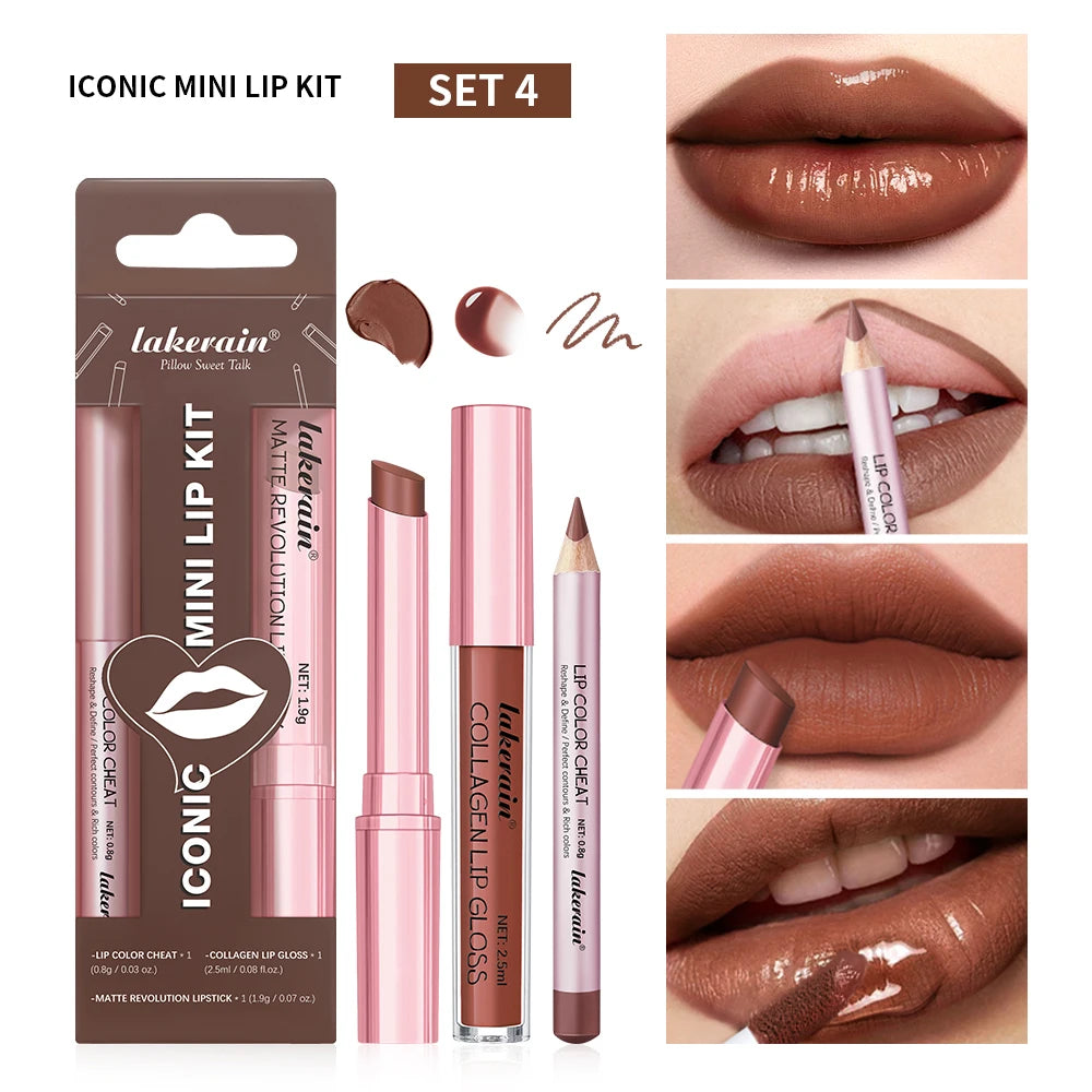 3-Piece Waterproof Matte Lipliner and Lipstick Set
