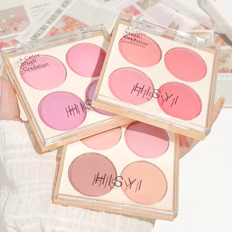 4-Color Matte Blush Palette - Waterproof Long-Lasting Pink Purple Tones