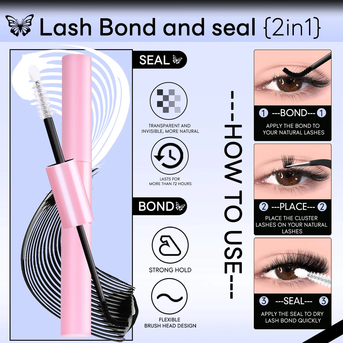 GROINNEYA Clusters Lashes With Waterproof Strong Hold DIY Lash Extension Kit Lash Bond And Seal And Eyelash Tweezers Makeup