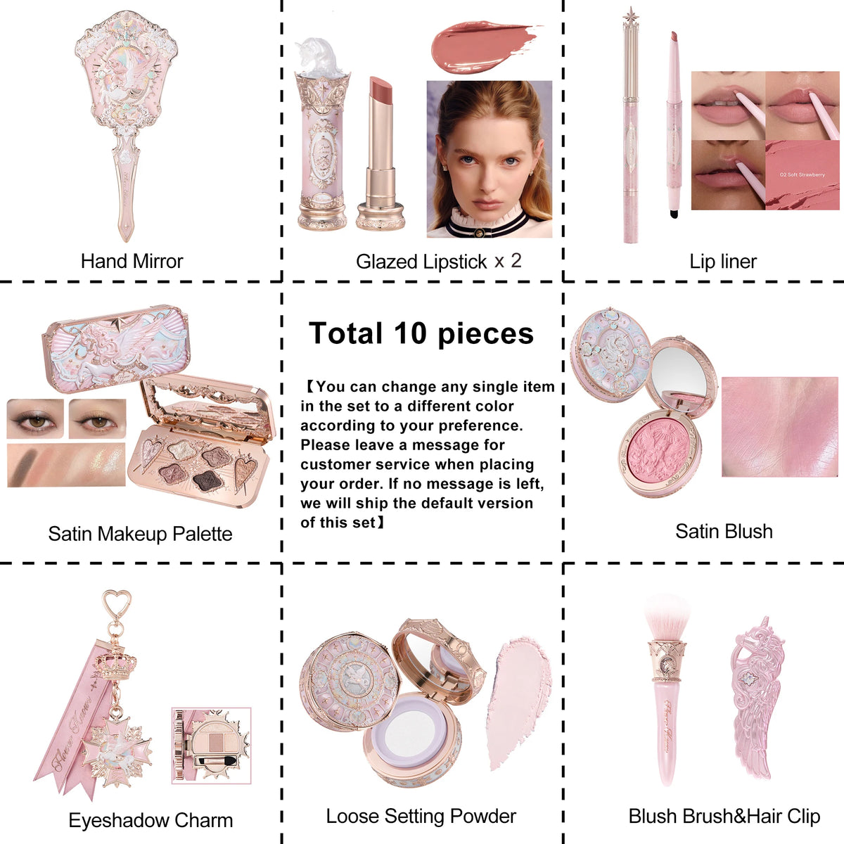 Knight Unicorn Makeup Set with Eyeshadow, Blush, Lipstick and Loose Powder