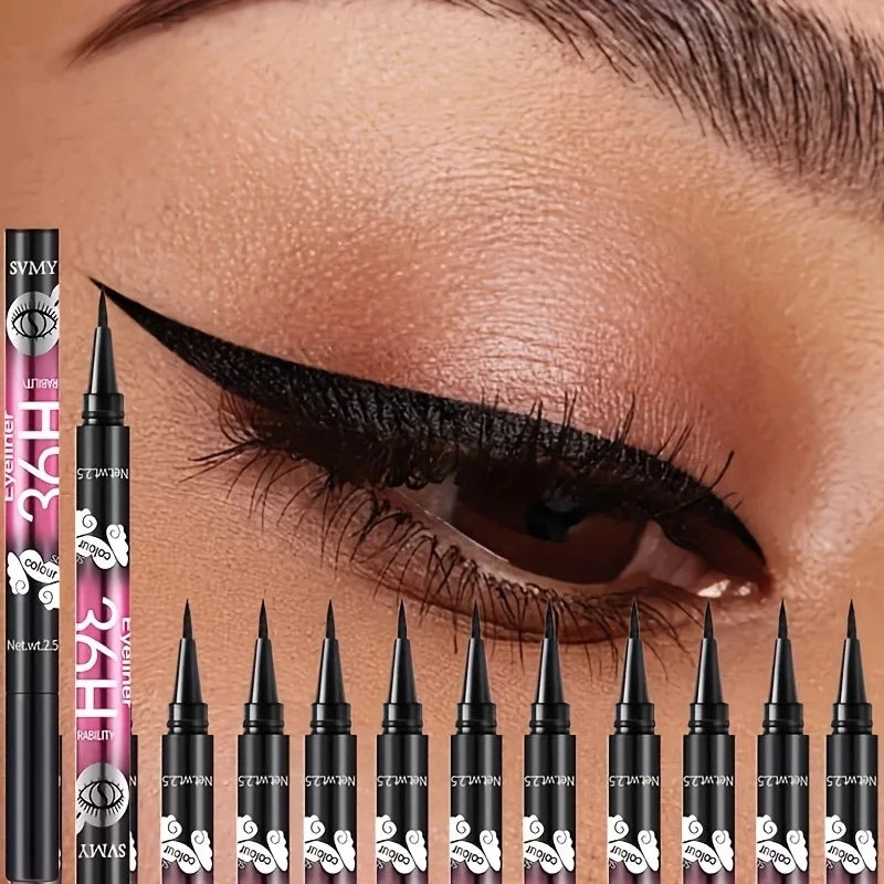 12-Pack Waterproof Long-Lasting Black Liquid Eyeliners