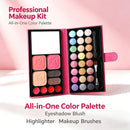 33-Color Portable Makeup Palette with Mirror, Blush, and Lipstick
