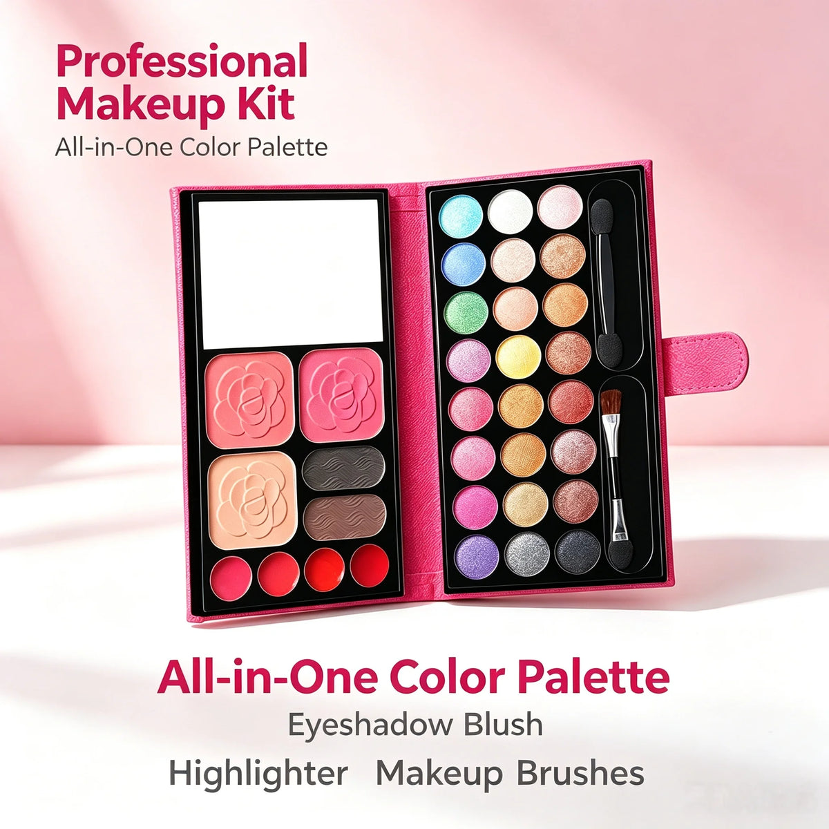 33-Color Portable Makeup Palette with Mirror, Blush, and Lipstick