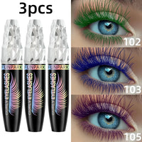 3pcs 5D Silk Fiber Waterproof Mascara Set - Black, Green, Blue, Purple