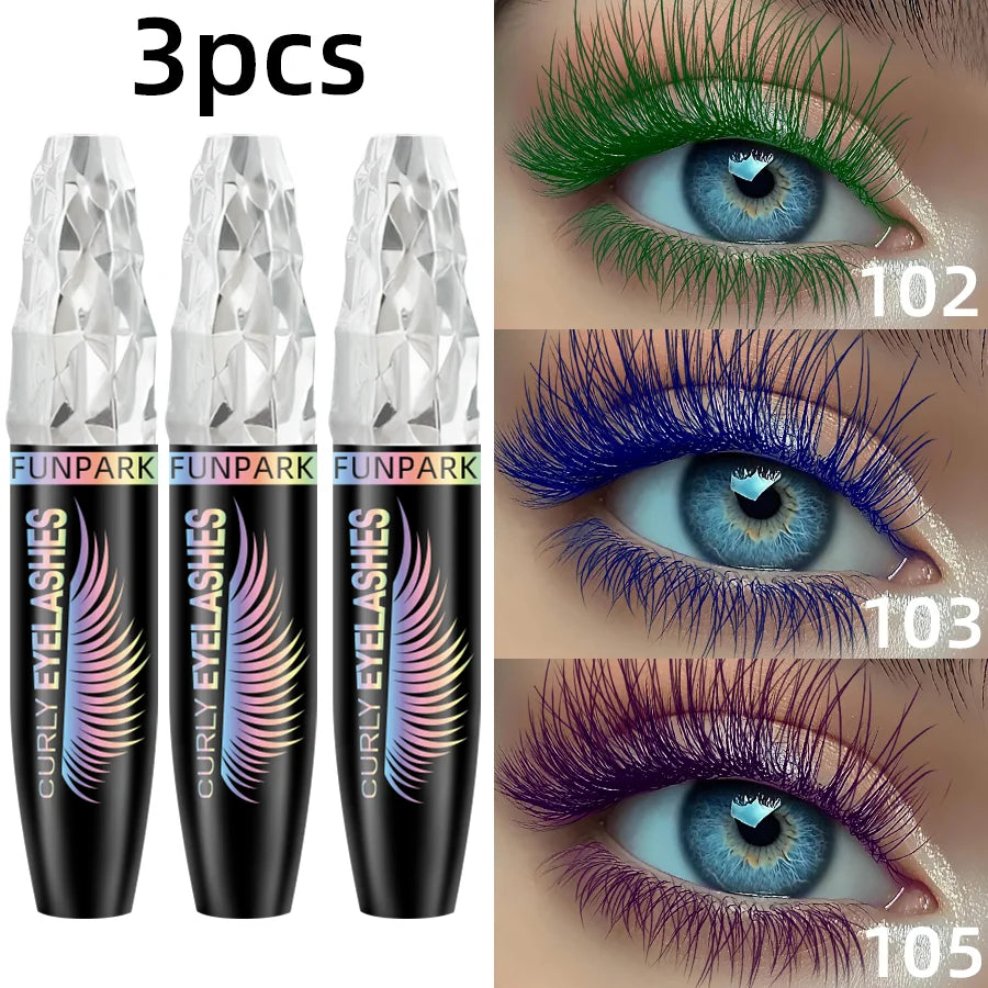 3pcs 5D Silk Fiber Waterproof Mascara Set - Black, Green, Blue, Purple