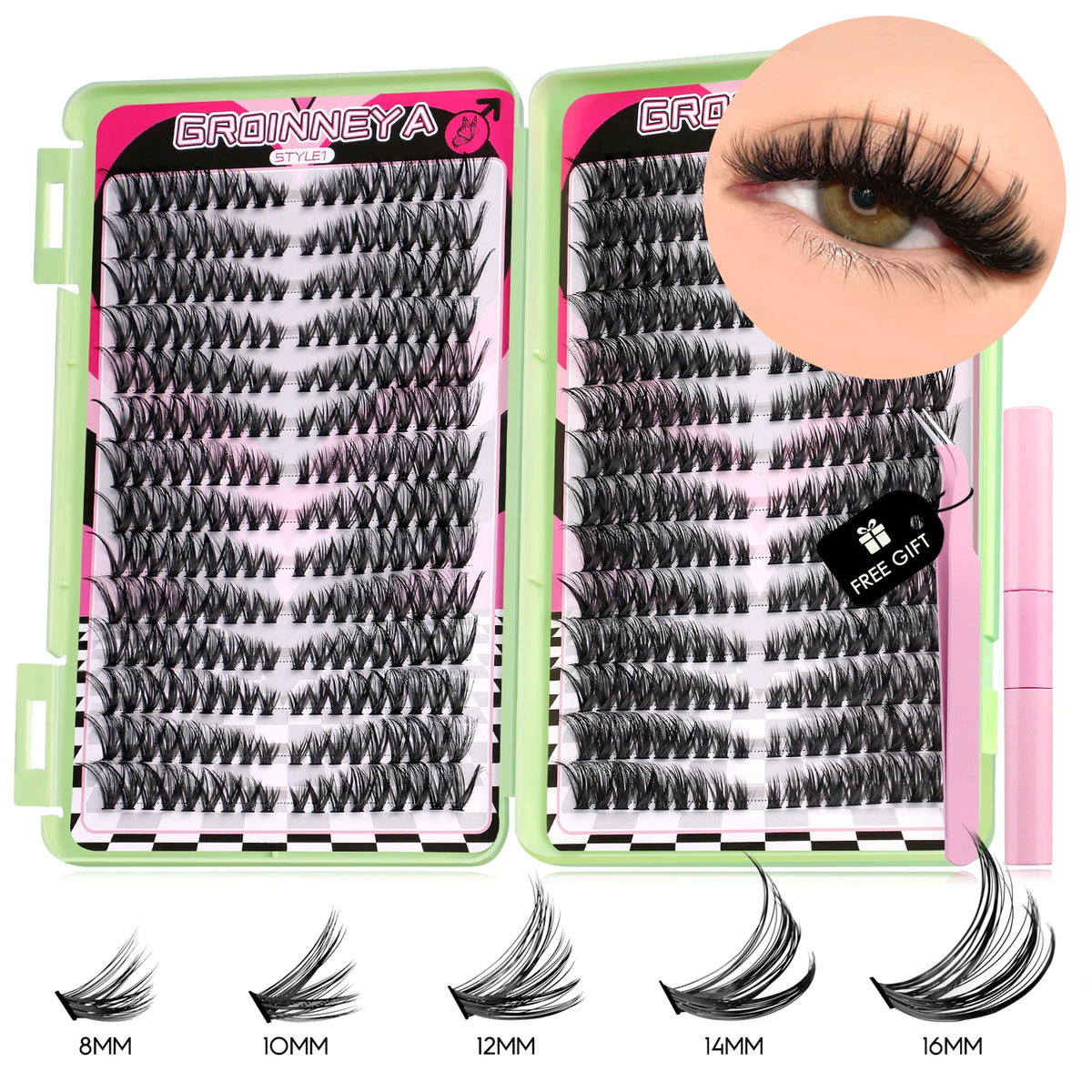 640 Pcs D Curl Lash Clusters Kit with Waterproof Reusable Extensions